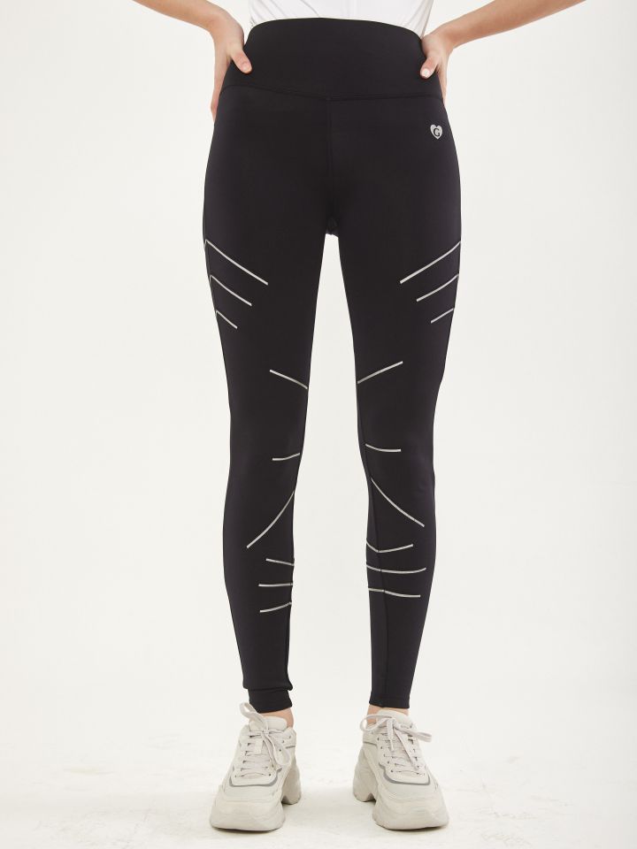 מכנסי טייץ מתפרים זוהרים SPORT בצבע שחור