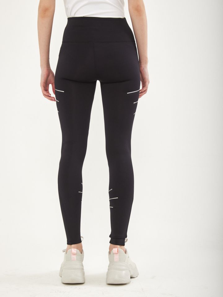 מכנסי טייץ מתפרים זוהרים SPORT בצבע שחור