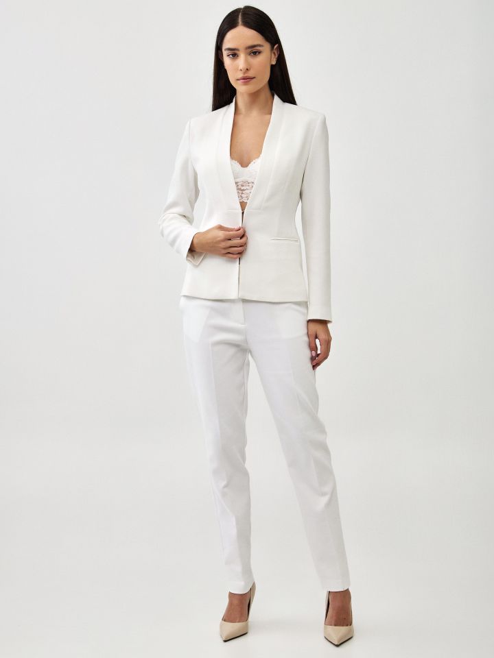 מכנסיים שילוב אבזמים ארוך בצבע לבן