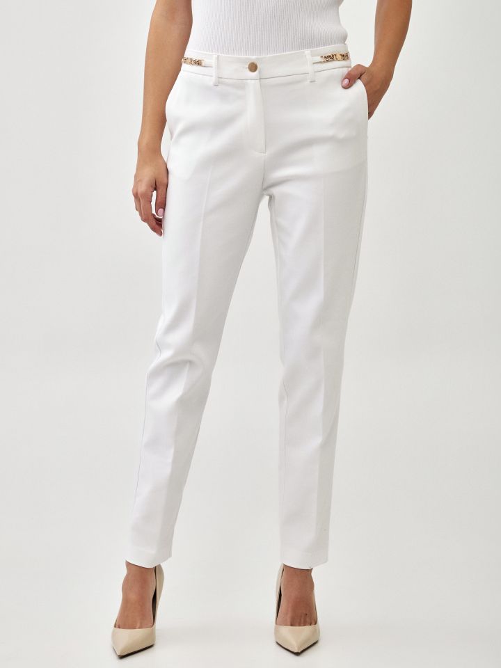 מכנסיים שילוב אבזמים ארוך בצבע לבן