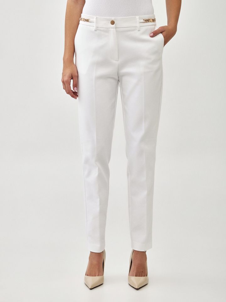 מכנסיים שילוב אבזמים ארוך בצבע לבן