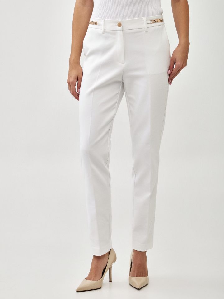 מכנסיים שילוב אבזמים ארוך בצבע לבן