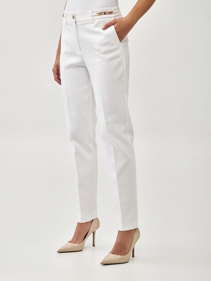 מכנסיים שילוב אבזמים ארוך בצבע לבן