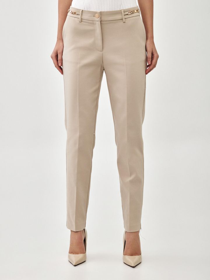 מכנסיים שילוב אבזמים ארוך בצבע בייז קפוצינו