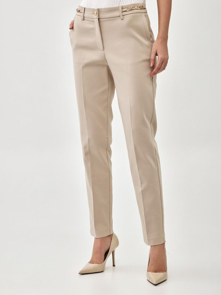 מכנסיים שילוב אבזמים ארוך בצבע בייז קפוצינו