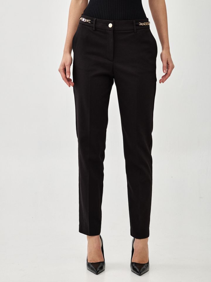 מכנסיים שילוב אבזמים ארוך בצבע שחור