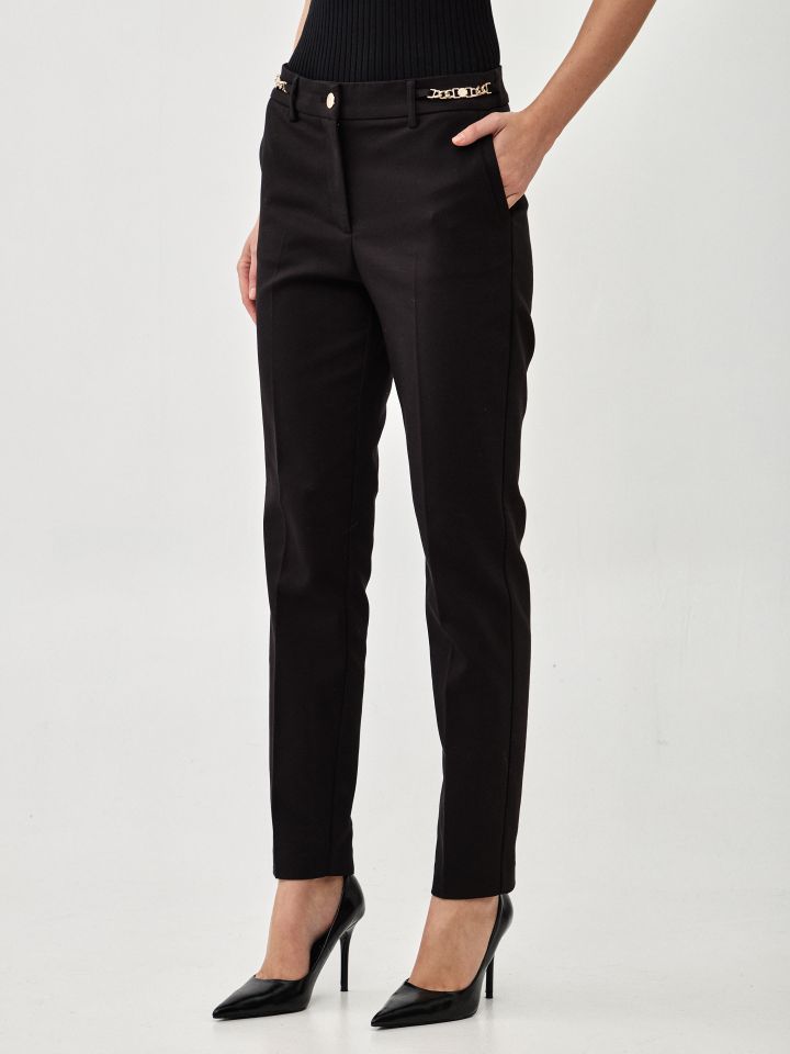 מכנסיים שילוב אבזמים ארוך בצבע שחור