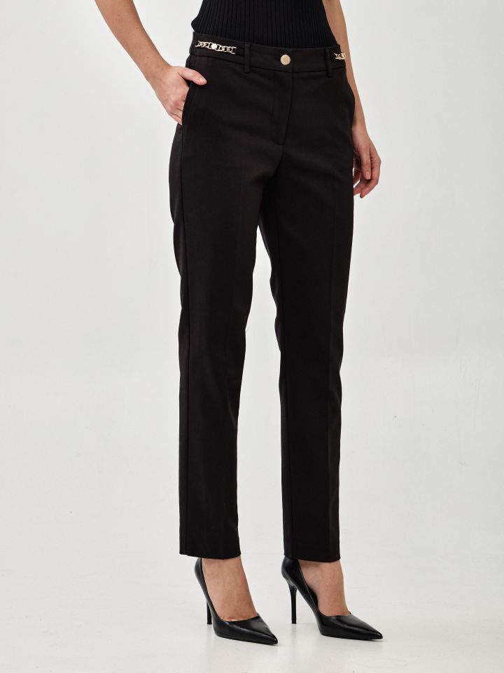 מכנסיים שילוב אבזמים ארוך בצבע שחור