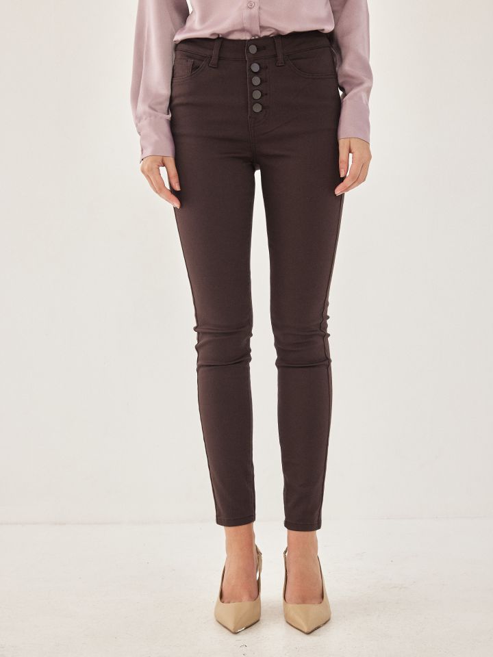 מכנסי דריל כפתורים חיצונים PROMO בצבע חום