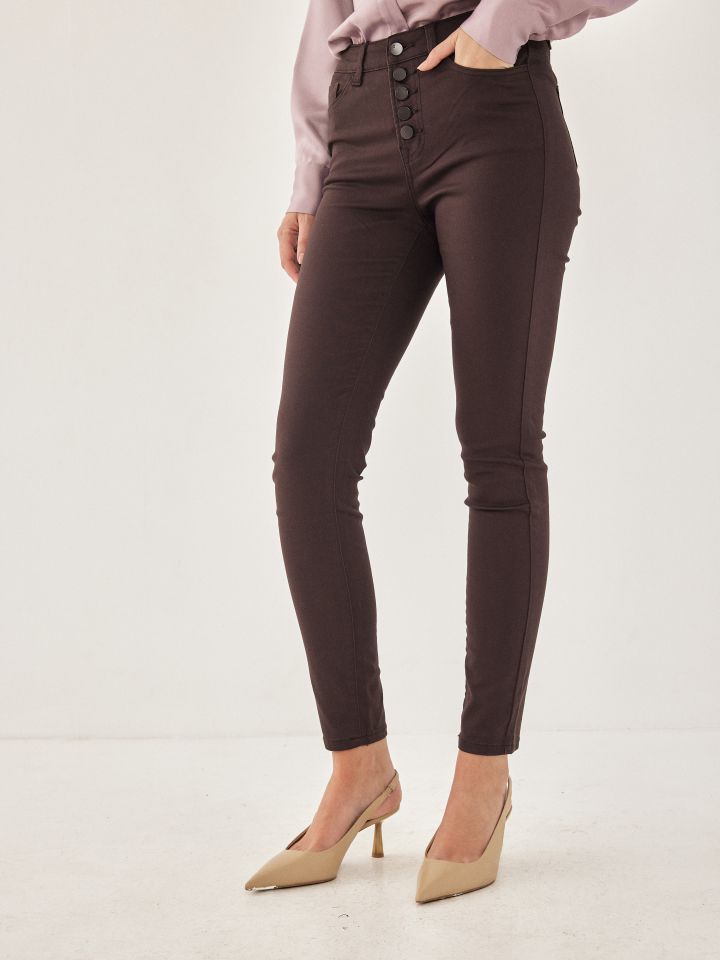 מכנסי דריל כפתורים חיצונים PROMO בצבע חום