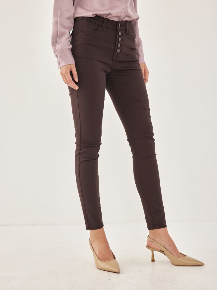 מכנסי דריל כפתורים חיצונים PROMO בצבע חום