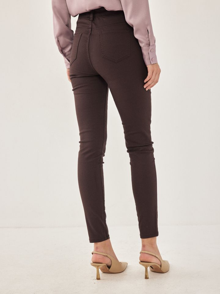 מכנסי דריל כפתורים חיצונים PROMO בצבע חום