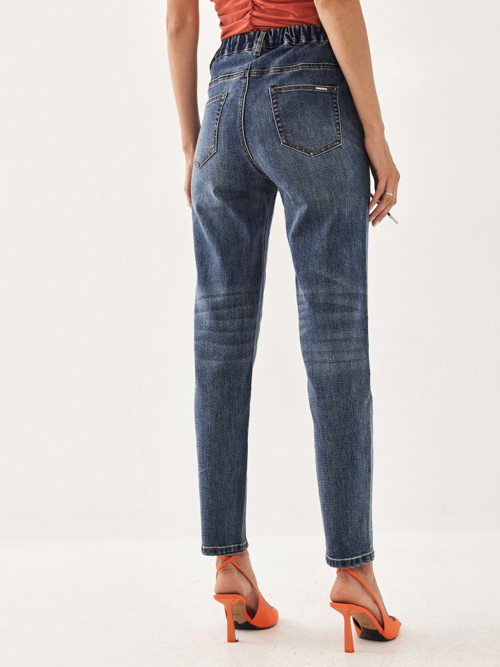 מכנסי ג’ינס גומי בגב PROMO בצבע ג’ינס