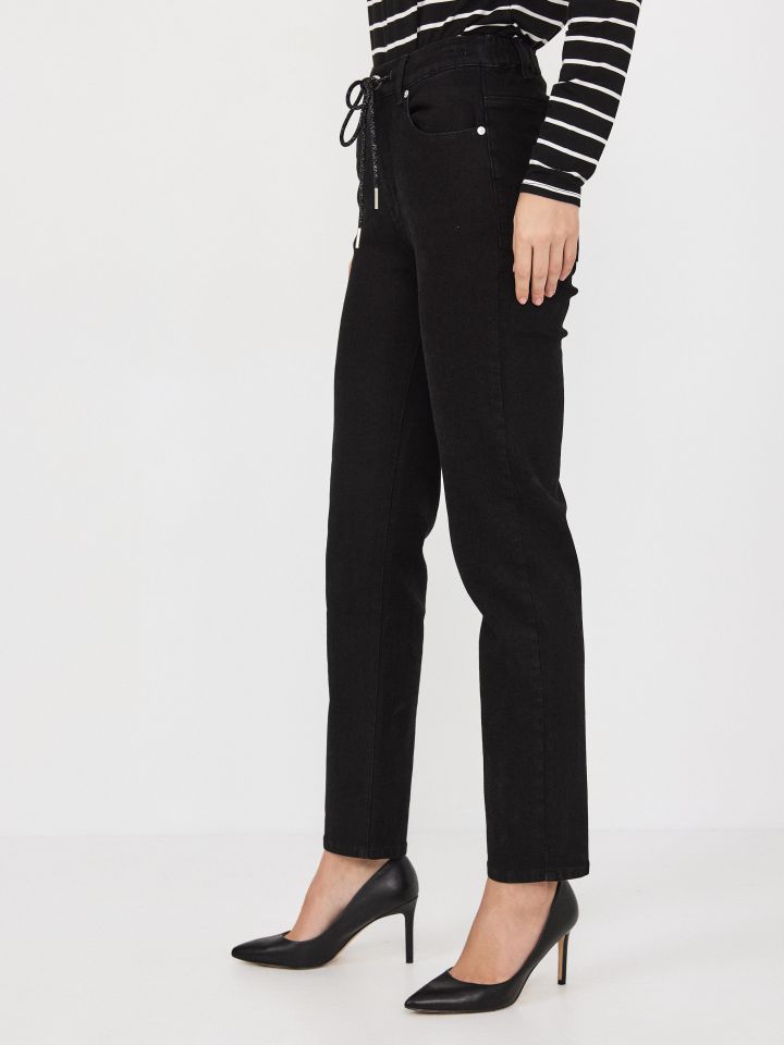 מכנסיים ג’ינס גומי בגב PROMO בצבע שחור