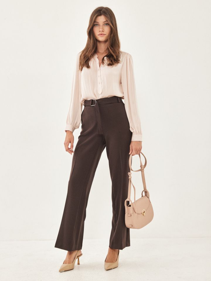 מכנסי COMO חגורת אבזם בצבע חום