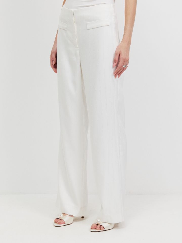 מכנסיים פסי פייטים בצבע אופוויט