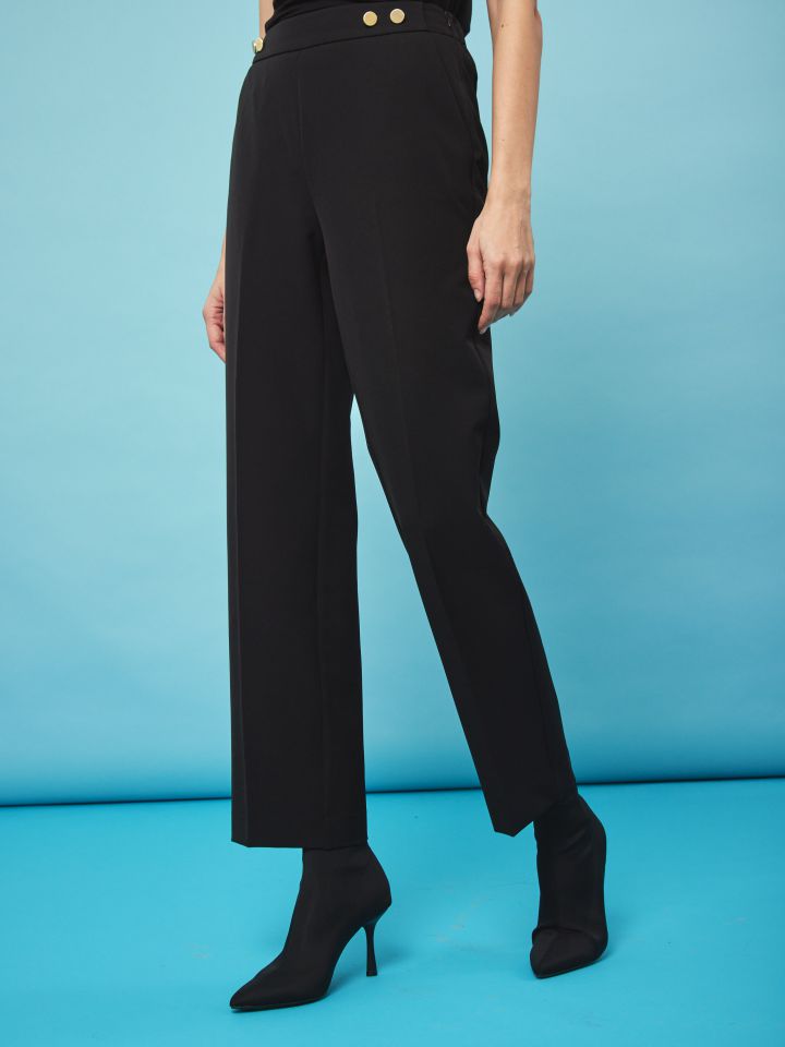 מכנסי גומי בגב + כפתורים בצבע שחור