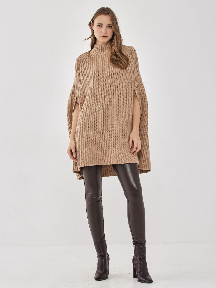 מכנסי טייץ דמוי עור תיפורים בצבע חום