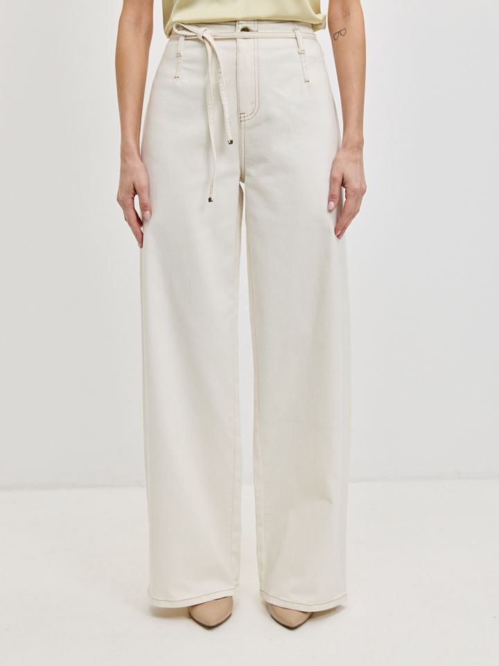 מכנסיים דריל קשירה בצבע שמנת