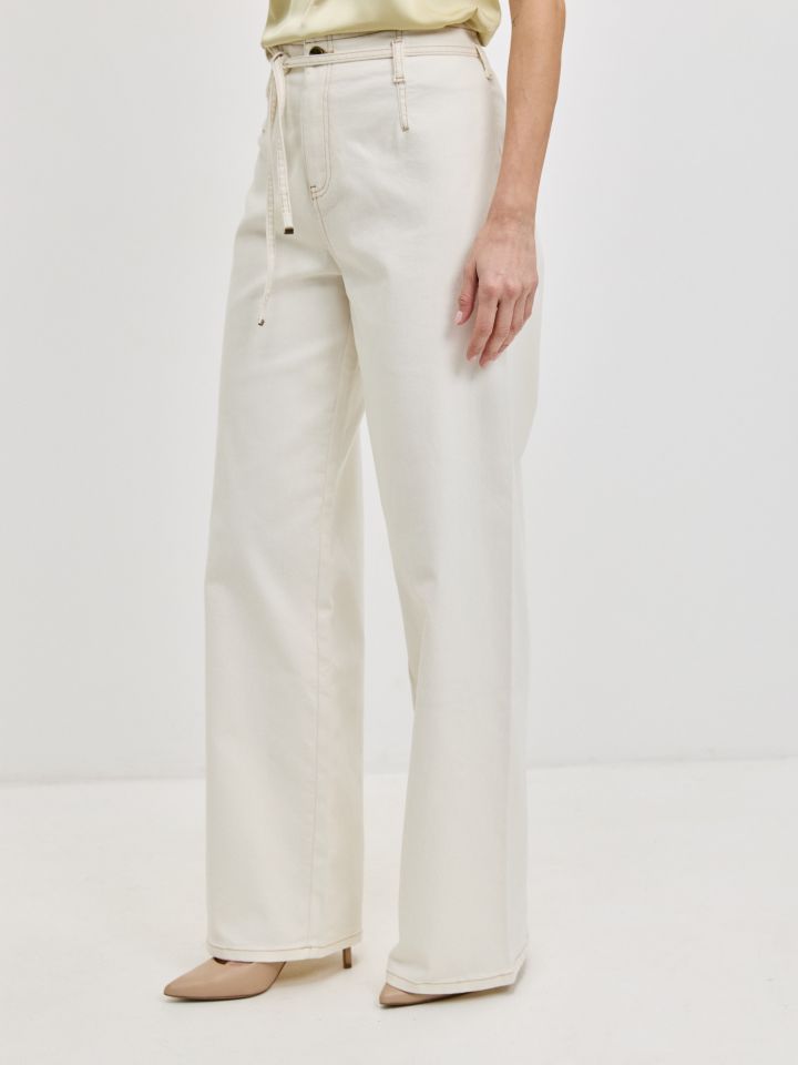 מכנסיים דריל קשירה בצבע שמנת