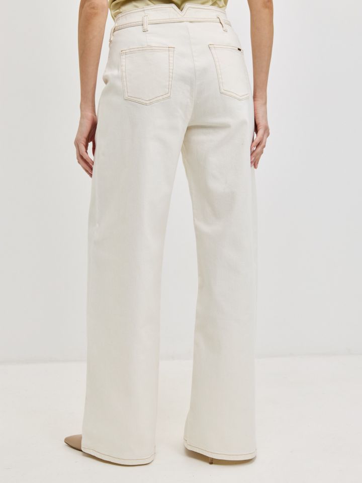 מכנסיים דריל קשירה בצבע שמנת