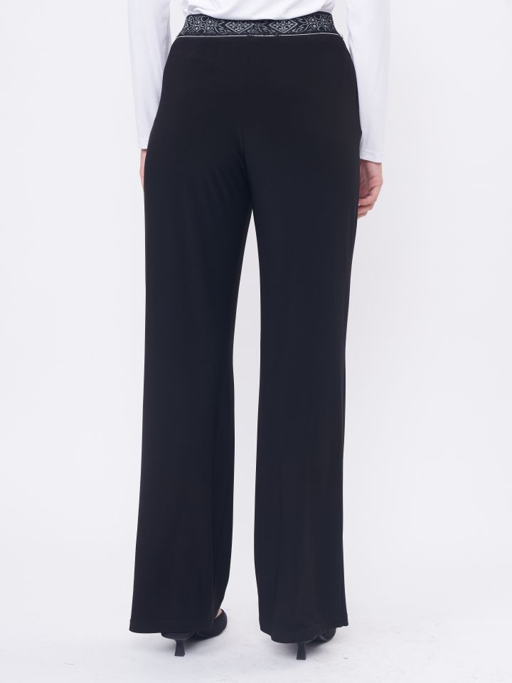 מכנסי גומי מותן אתני בצבע שחור