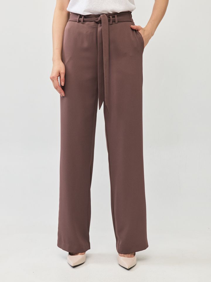 מכנסיים חגורה קשירה PROMO בצבע חום