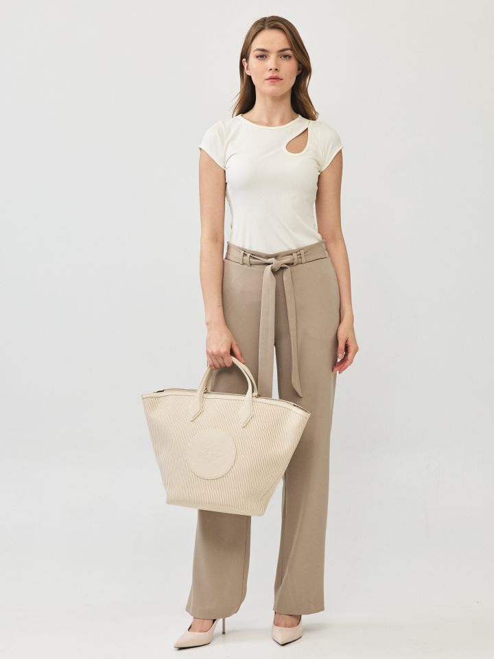 מכנסיים חגורה קשירה PROMO בצבע בייז’