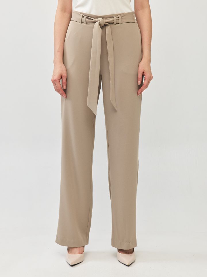 מכנסיים חגורה קשירה PROMO בצבע בייז’