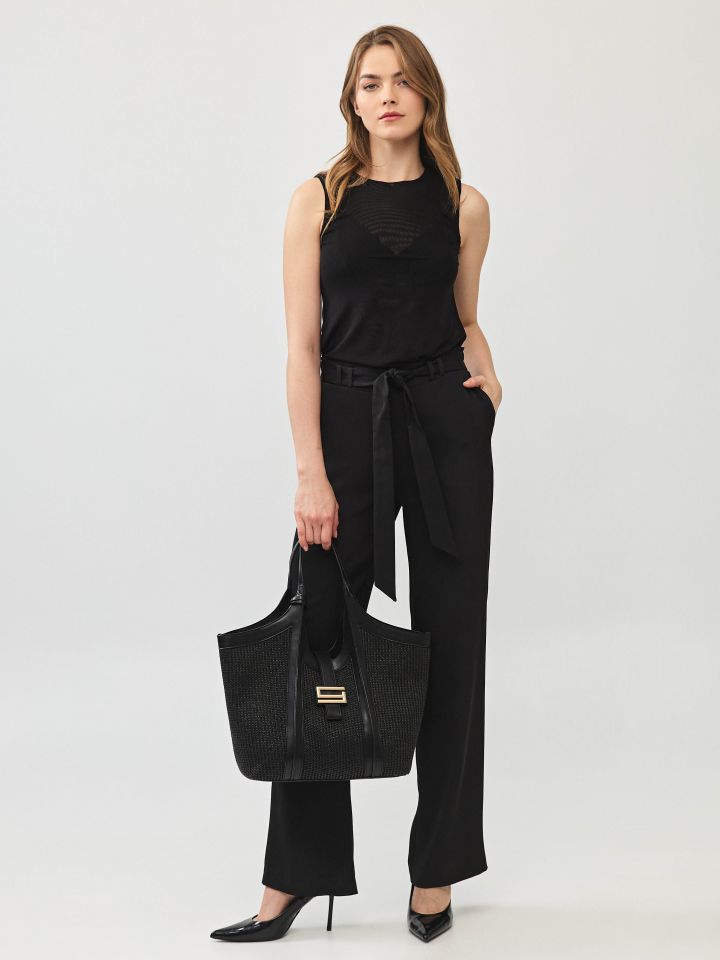 מכנסיים חגורה קשירה PROMO בצבע שחור