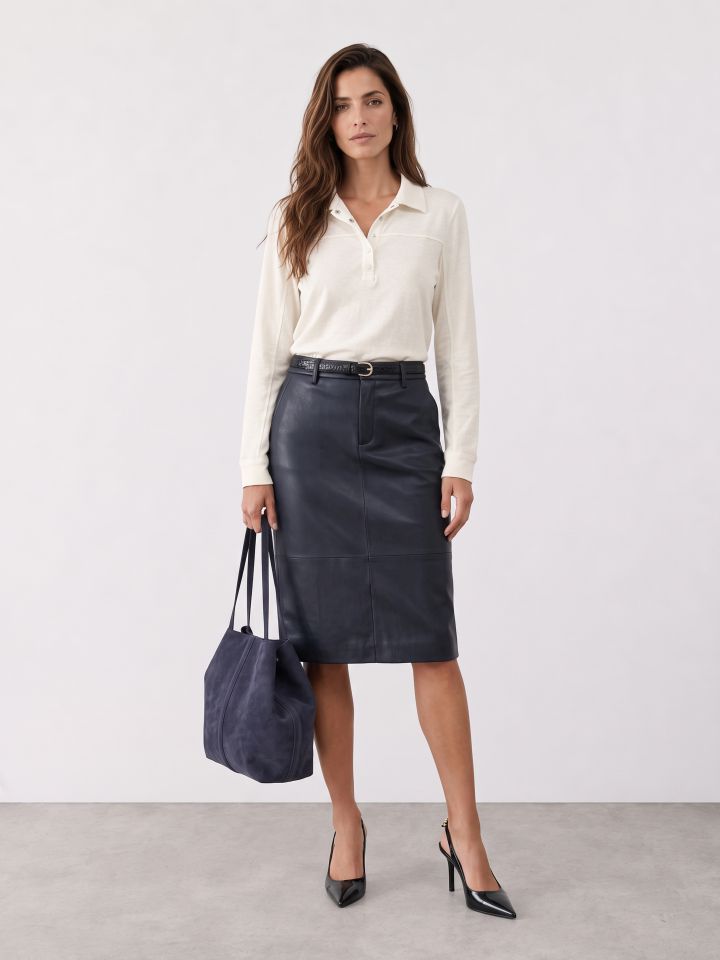 חצאית דמוי עור  SHIRA בצבע כחול/שחור