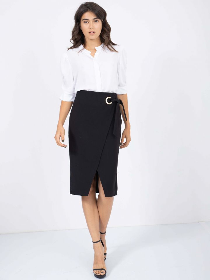 חצאית לולאה קשירת צד בצבע שחור