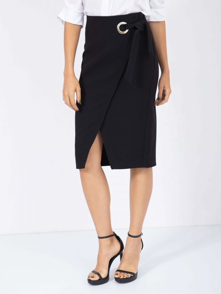 חצאית לולאה קשירת צד בצבע שחור