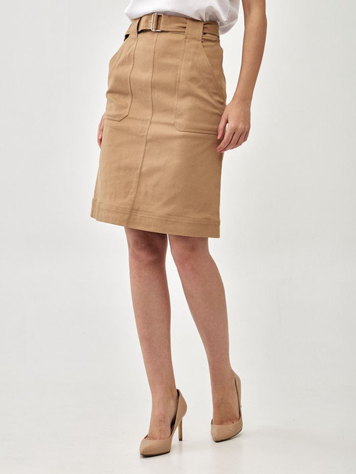 חצאית כיסים + חגורה בצבע בייז’