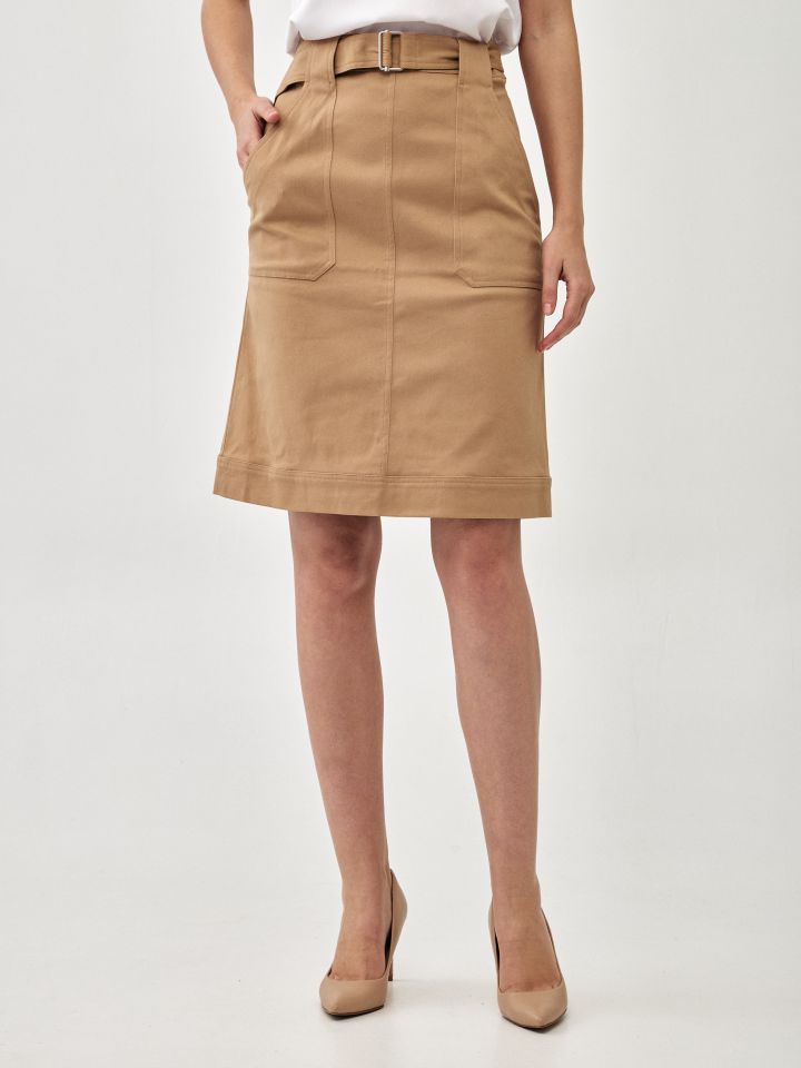 חצאית כיסים + חגורה בצבע בייז’