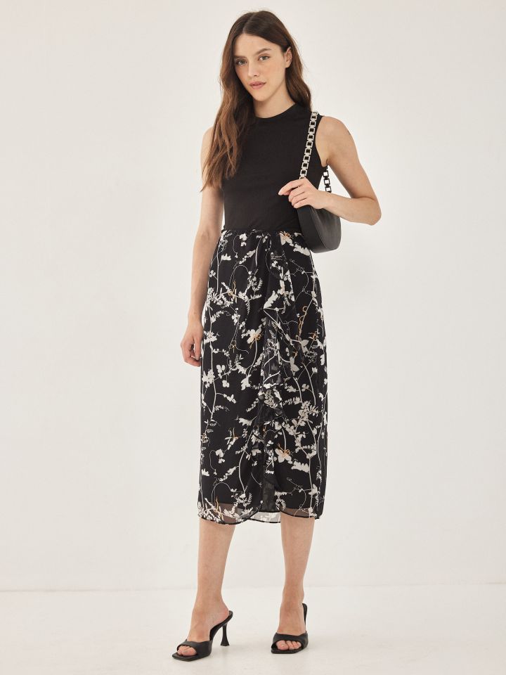 חצאית דפוס מלמלה PARIS בצבע פרחוני