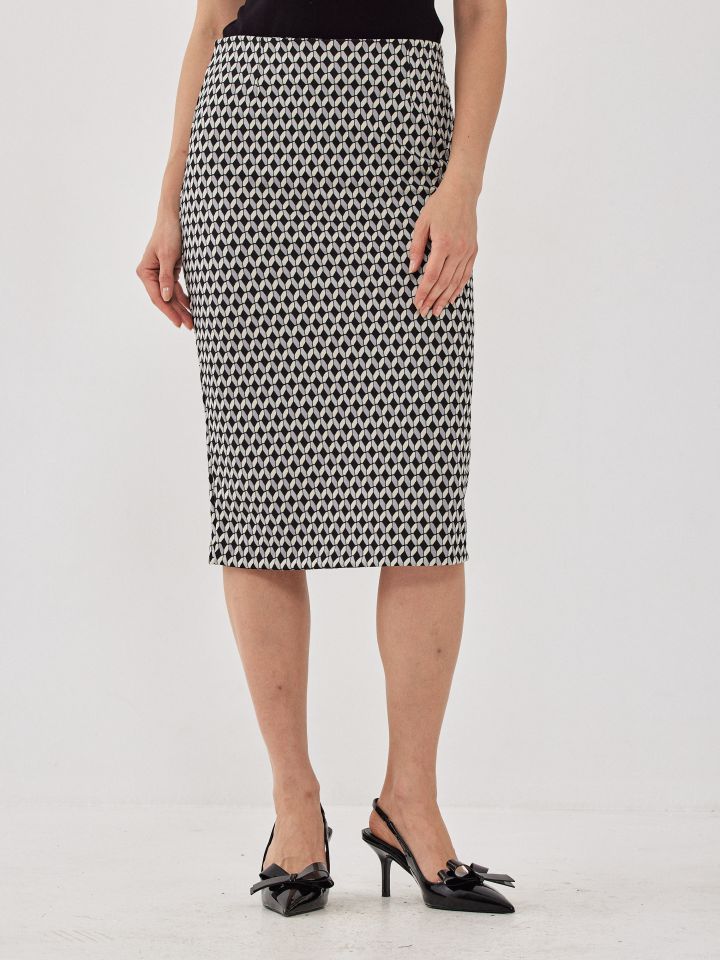 חצאית ג’קרט בצבע אפור/לבן/שחור