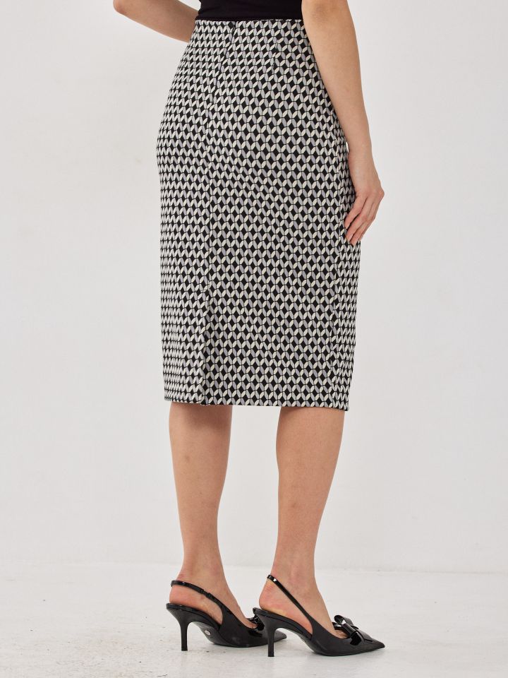 חצאית ג’קרט בצבע אפור/לבן/שחור