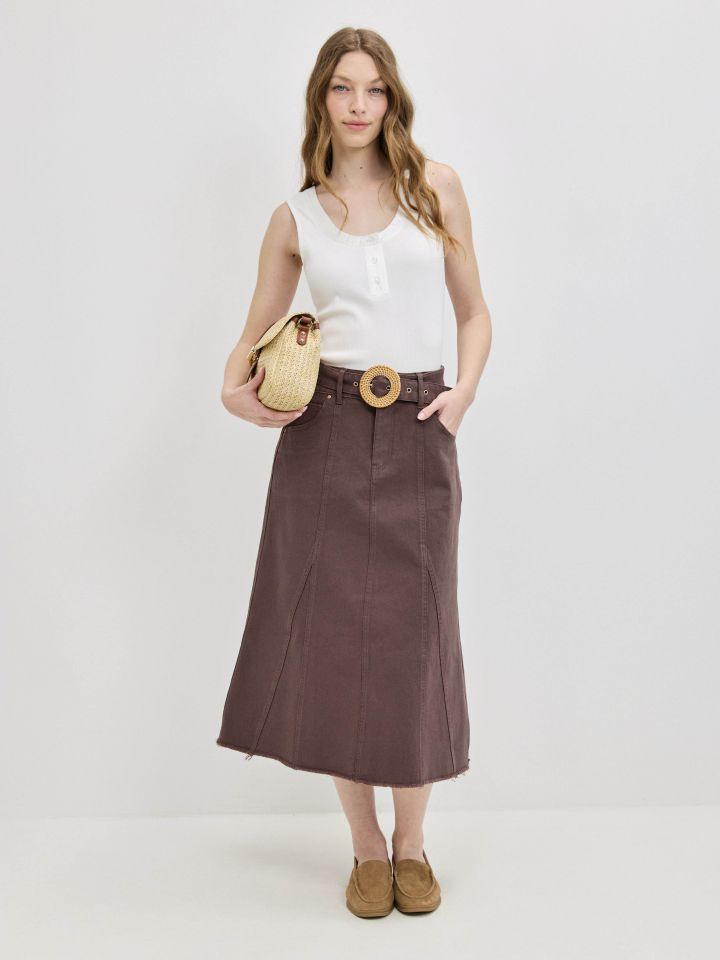 חצאית חגורה LINOR בצבע חום