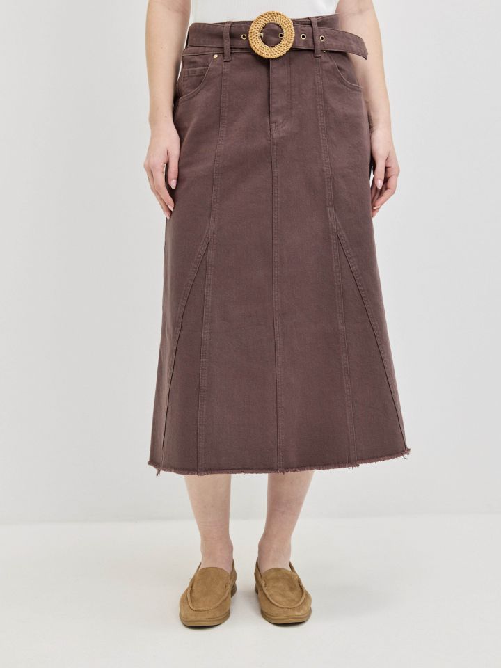 חצאית חגורה LINOR בצבע חום