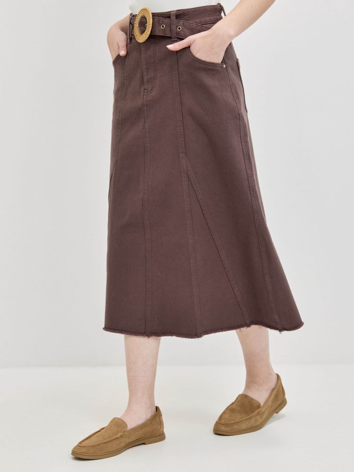 חצאית חגורה LINOR בצבע חום