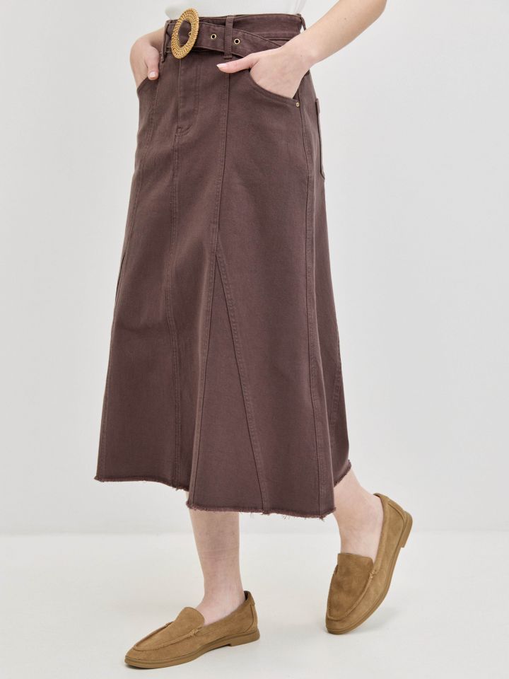 חצאית חגורה LINOR בצבע חום