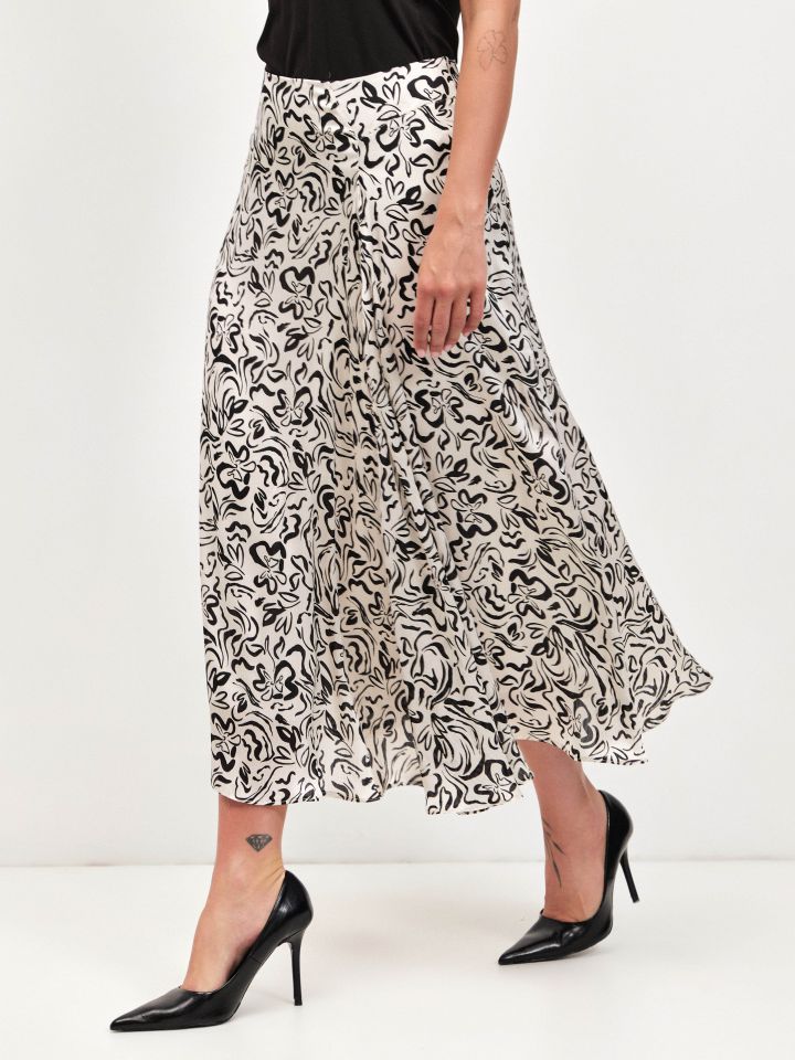 חצאית שיפון יויו דפוס בצבע שחור/לבן