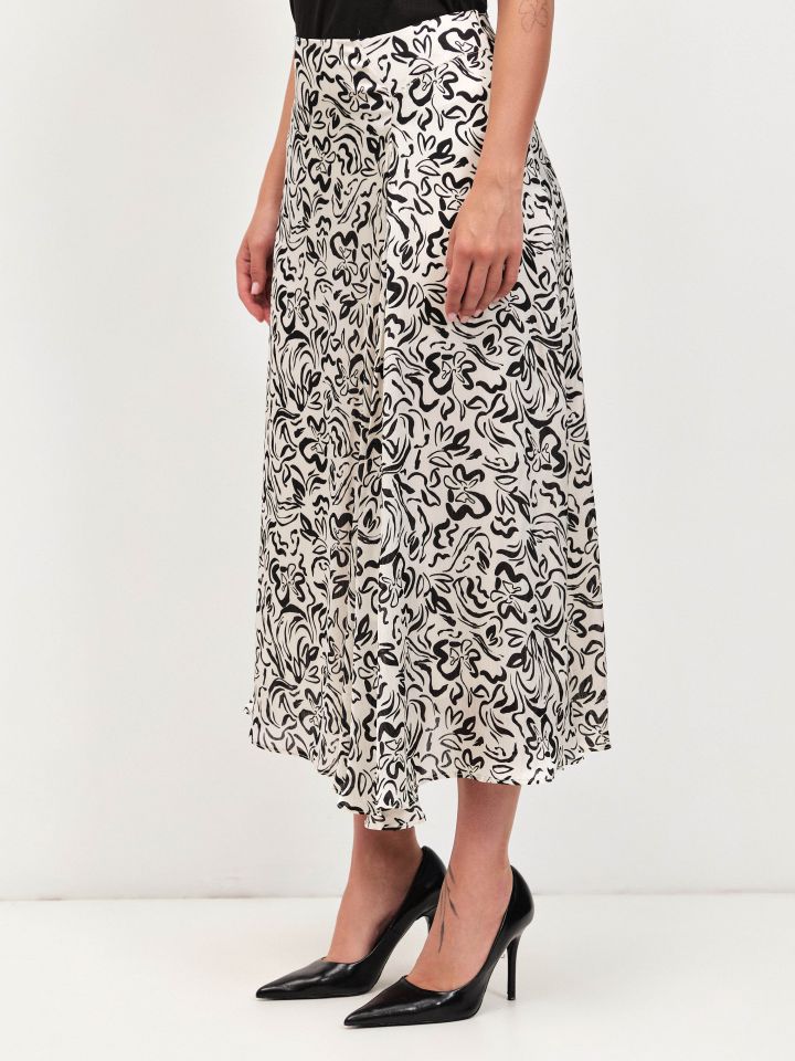 חצאית שיפון יויו דפוס בצבע שחור/לבן