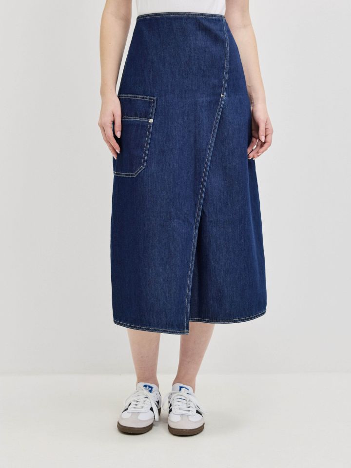 חצאית ג’ינס כיס בצבע ג’ינס כהה