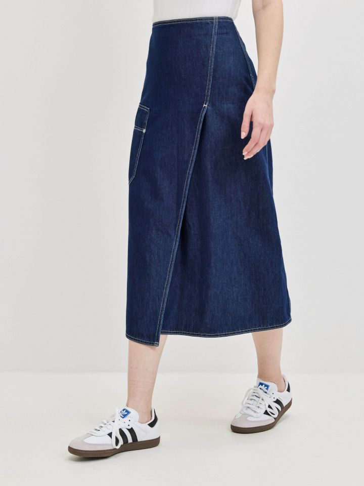 חצאית ג’ינס כיס בצבע ג’ינס כהה