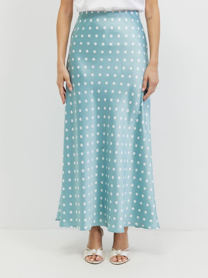 חצאית נקודות סטן בצבע תכלת מעושן