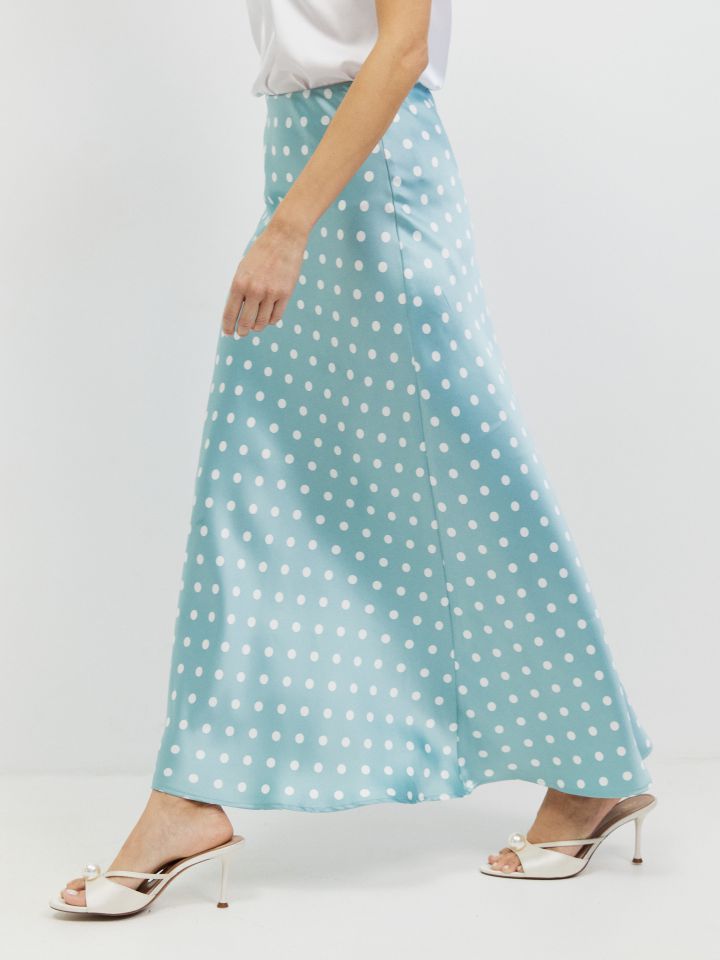 חצאית נקודות סטן בצבע תכלת מעושן