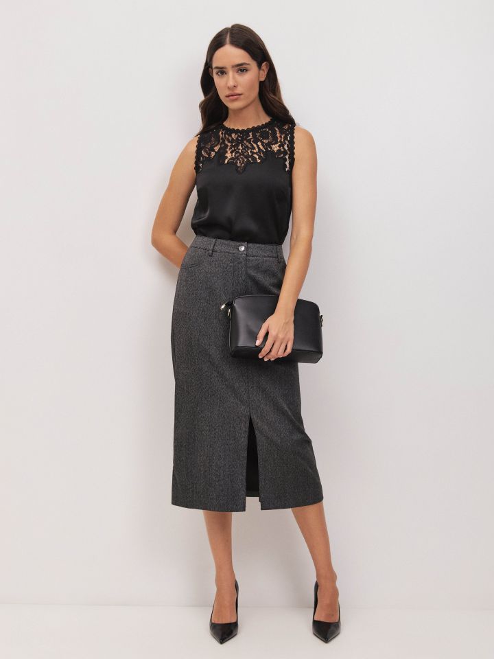 חצאית ארוכה עם שליץ בצבע אפור מרנגו