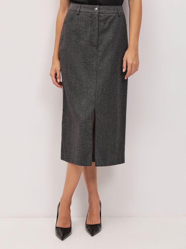 חצאית ארוכה עם שליץ בצבע אפור מרנגו